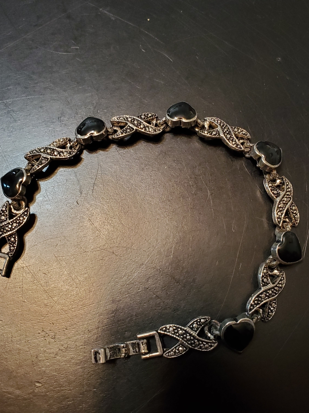 Faux‎ Silver And Black Heart Stones Bracelet Jewelry